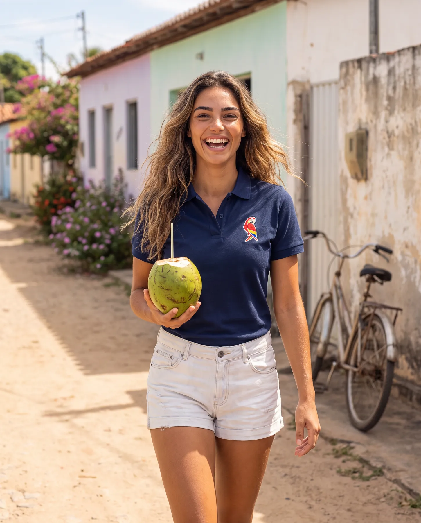Navy polo in the village